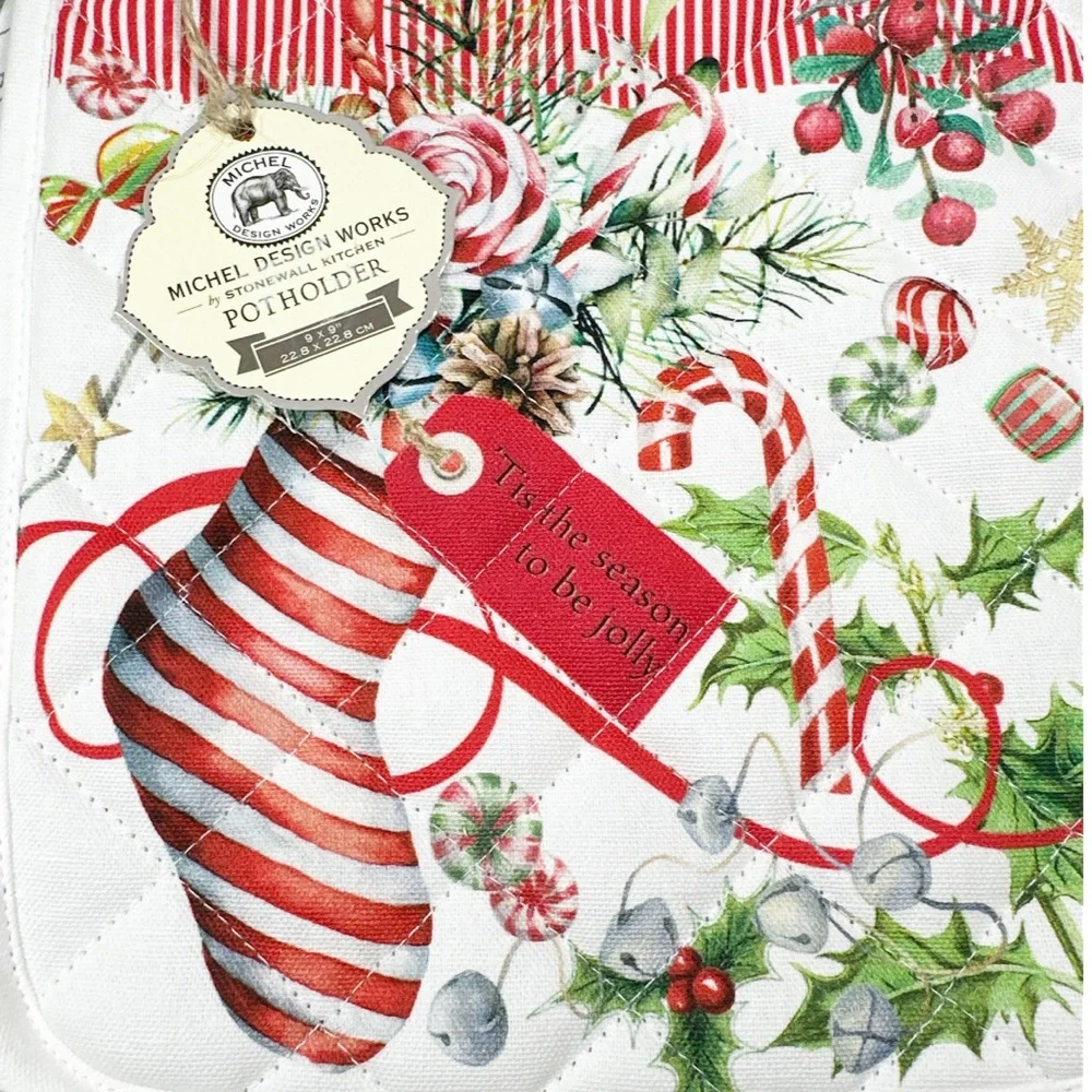 NEW Michel Design Works CHRISTMAS Themed Kitchen Towel & Pot Holder Set/2